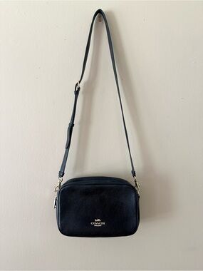 Authentic Coach Jes Pebble Leather Crossbody Double Zip Camera Bag in Black